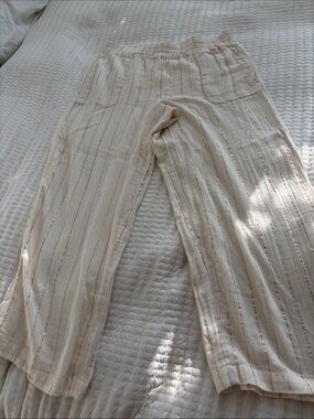 Light Cream Striped Wide-Leg Lounge Pants